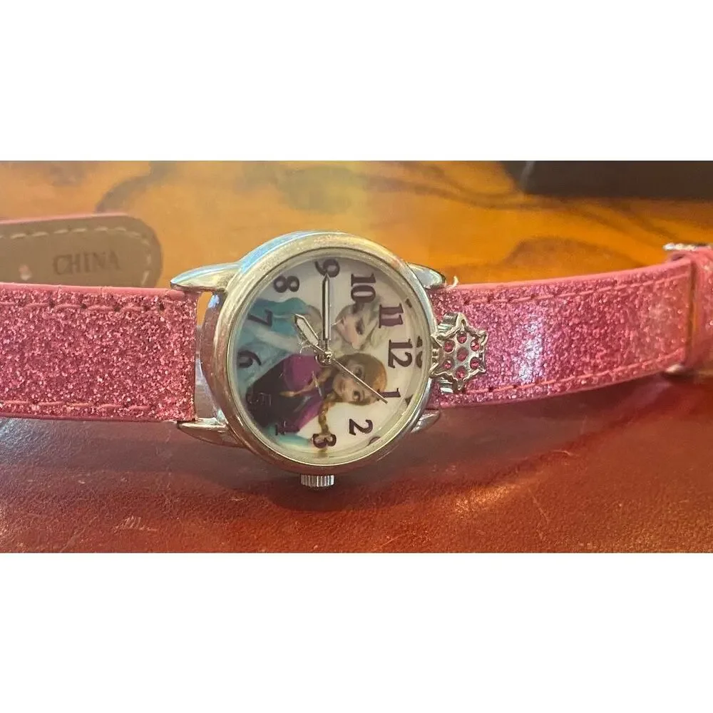 Girl's 26mmm Silver Tone Frozen Disney Watch,  Pink Glitter Band